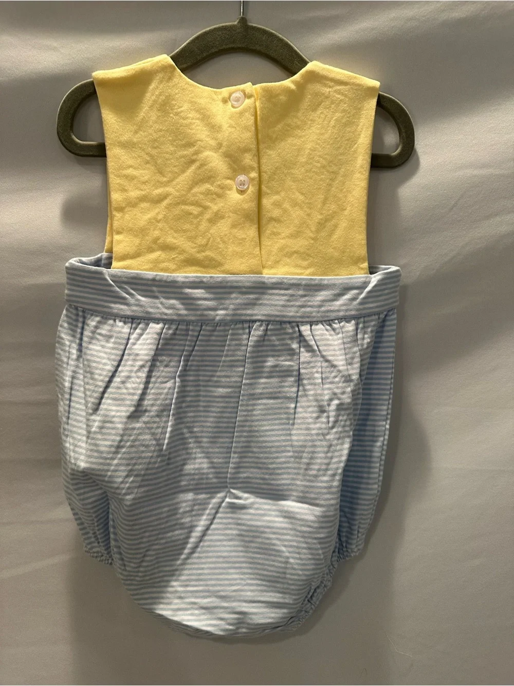 Yellow & Light Blue Crab Embroidered Baby One-Piece